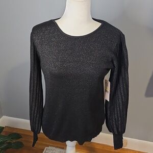 Nanette Lepore Ribbed Full Sleeve Metallic Thread Crewneck Sweater Size Medium